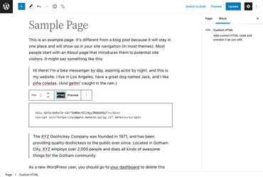 The wordpress gutenberg editor for a sample page